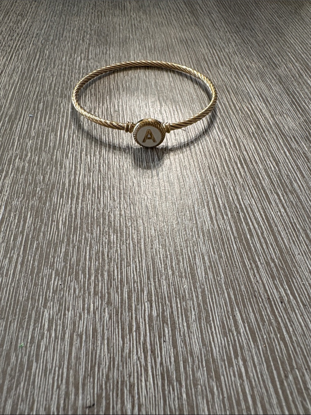 Rustic Cuff Gold-Tone Cable Bangle with 'A' Initial Charm